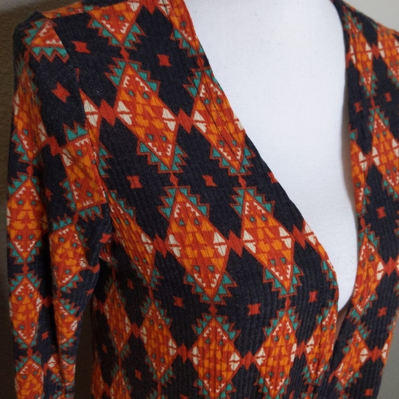 LuLaRoe Sarah Cardigan Duster Southwestern Sweater Long Open Front Orange Small - Picture 3 of 8